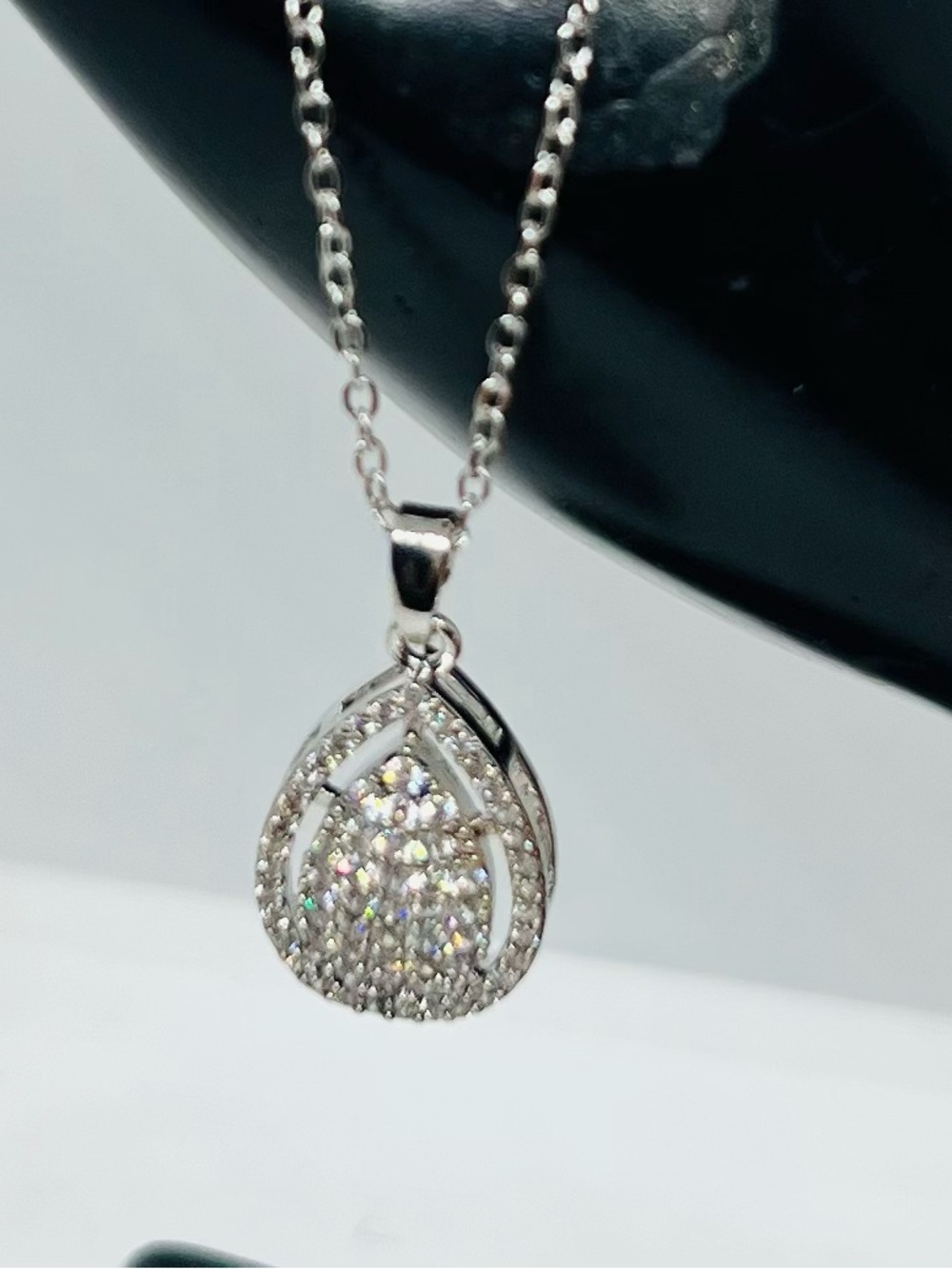 Brand New,  Stainless Steel Water Drop Pave Marquis CZ Pendant Necklace 16”